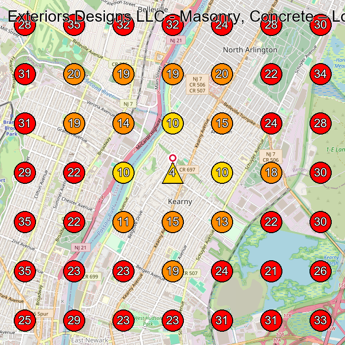 Exteriors Designs LLC - Masonry, Concrete GeoGrid visibility map for Concrete Contractor in Kearny